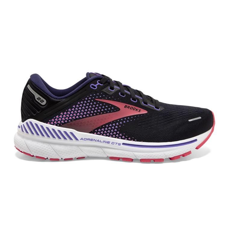 Brooks Adrenaline GTS 22 Supportive Road Running Shoes - Women's - Black/Purple/Coral (47089-BADQ)